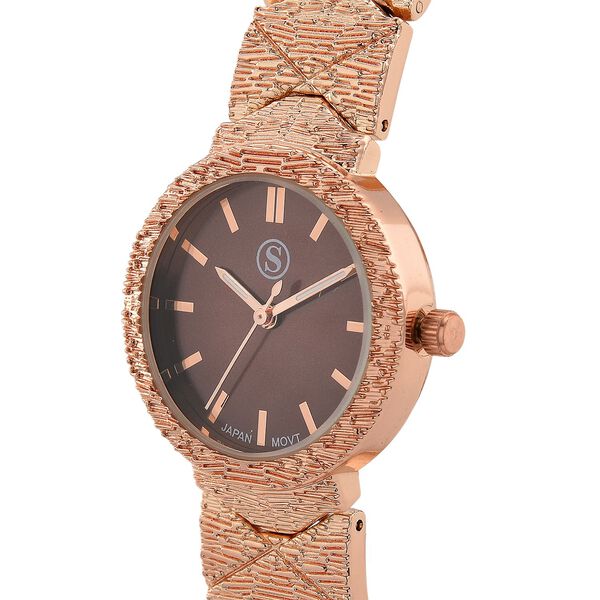 STRADA - Japanisches Uhrwerk, Burgunder Zifferblatt mit goldplattiertem Alloy Armband, 20 cm image number 4