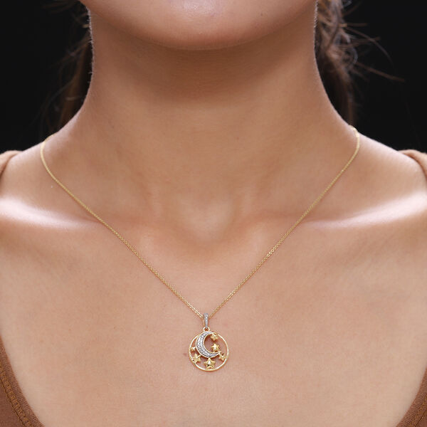 Diamant Mond und Stern Anh&auml;nger 925 Silber Gelbgold Vermeil image number 3