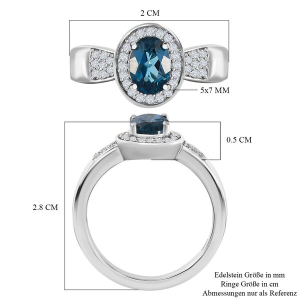 London Blautopas Ring 925 Silber Platin-&Uuml;berzug image number 6