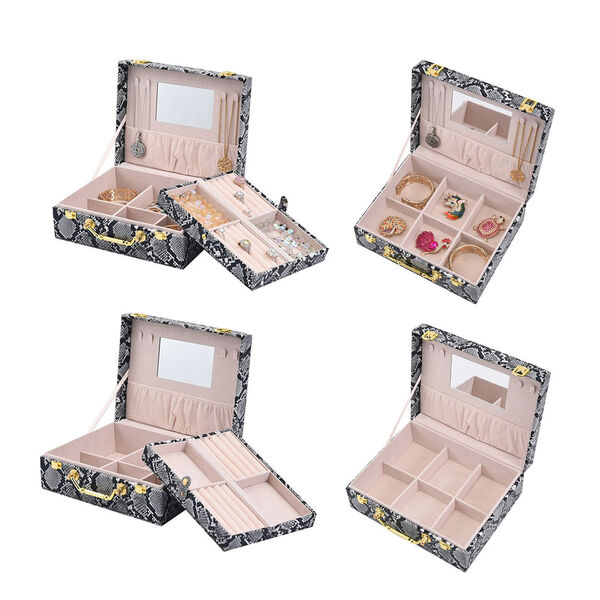 2er-Set, Schmuckkasten mit Reise-Etui aus Kunstleder mit Python-Pr&auml;gung, 24x19x9 und 22x17x3 cm, Grau image number 5