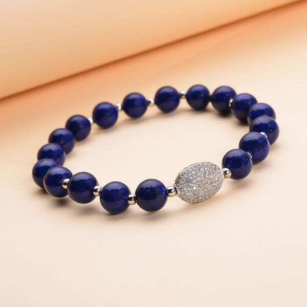 Lapislazuli und wei&szlig;es Zirkonia-Armband, ca. 18 cm, reines Messing ca. 65.00 ct image number 2