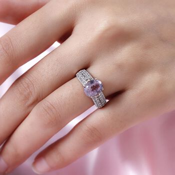 AA Martha Rocha Kunzit und wei&szlig;er Zirkon-Ring in 925 Silber mit Ros&eacute;gold Vermeil