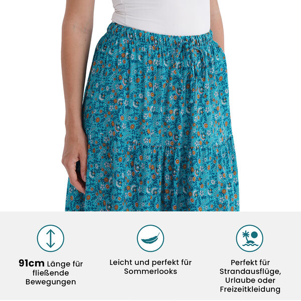 Maxirock mit floralem Muster, elastischer Bund, L&auml;nge 90 cm, T&uuml;rkisfarben image number 4
