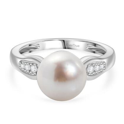 EVER TRUE S&uuml;&szlig;wasser Perle (9-9.5 mm), Wei&szlig;er Zirkon Ring Nickelfreies Messing (Gr&ouml;&szlig;e 17.00)