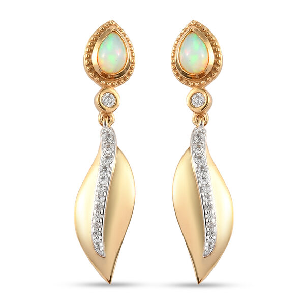 Natürliche, äthiopische Opal und Zirkon-Ohrhänger in Silber image number 0