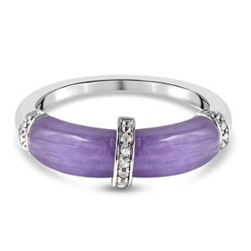 Lila Jade und Zirkon Ring 925 Silber Rhodium-Überzug