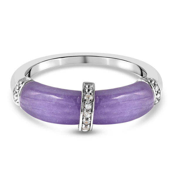 Lila Jade und Zirkon Ring 925 Silber Rhodium-&Uuml;berzug