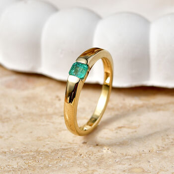 D'Joy AAA Kagem Sambischer Smaragd Ring 925 Silber 750 Vergoldet (Gr&ouml;&szlig;e 18.00) ca. 0.32 ct