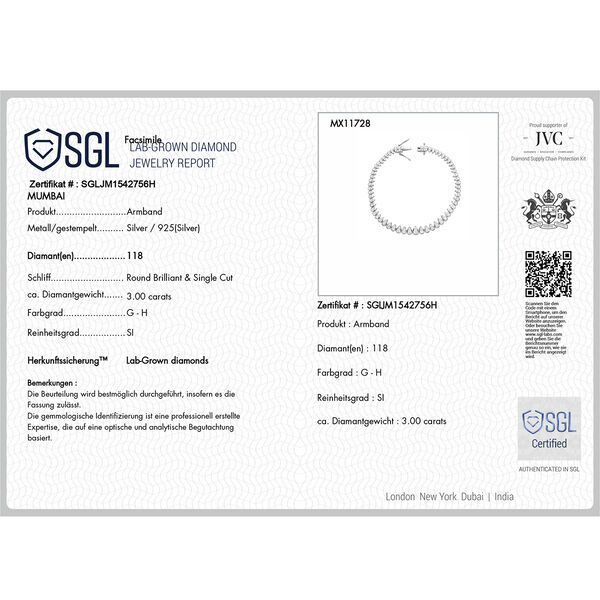LUXURIANT SGL zertifiziertes SI-GH Labor Diamant Armband, 19 cm - 3 ct. image number 4