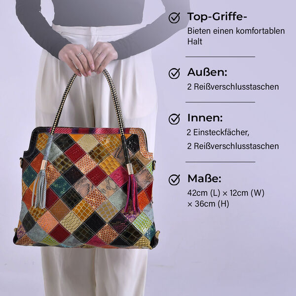 Chaos by Elsie Crossbody-Tasche aus echtem Leder, Multicolor mit glänzender Krokoprägung im Rautenmuster, RFID-Schutz und Mini-Taschenlampe, 42x12x36 cm image number 4