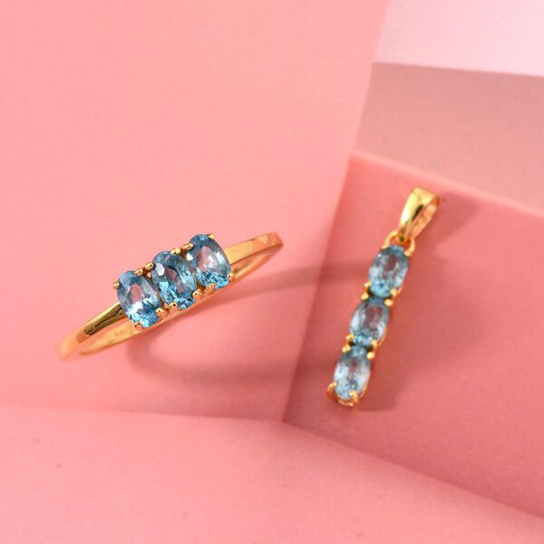 D'Joy blaues Zirkon Schmuckset, 925 Silber vergoldet - 2,22 ct. image number 1
