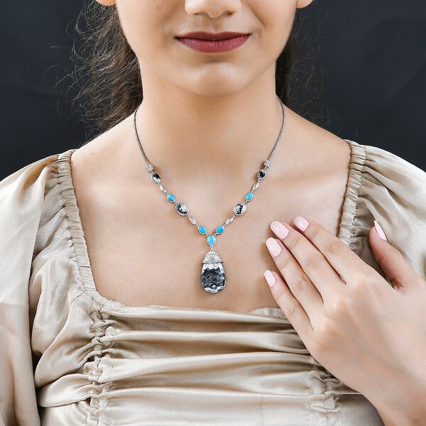 Weiße Büffel und natürliche Sleeping Beauty Türkis-Halskette, 45 cm - 33,93 ct. image number 2