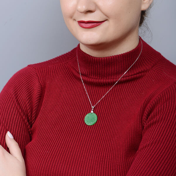 Handgeschnitzter, gr&uuml;ner Jade-Anh&auml;nger, 925 Silber ca. 18,06 ct image number 3