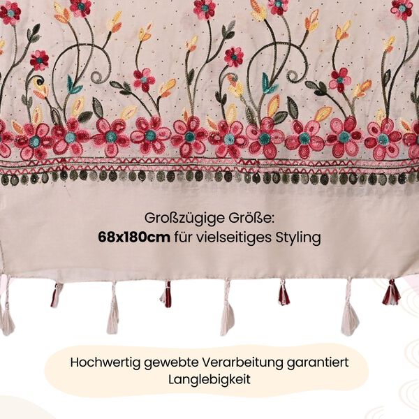 Leichter Sommer-Schal mit Diamantstickerei und Fransen, 68x180 cm, Beige image number 4