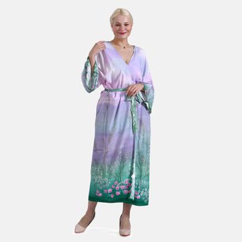 Kimono mit G&uuml;rtel, Baumbl&uuml;tenmuster, 128&times;78 cm, Fliedergr&uuml;n