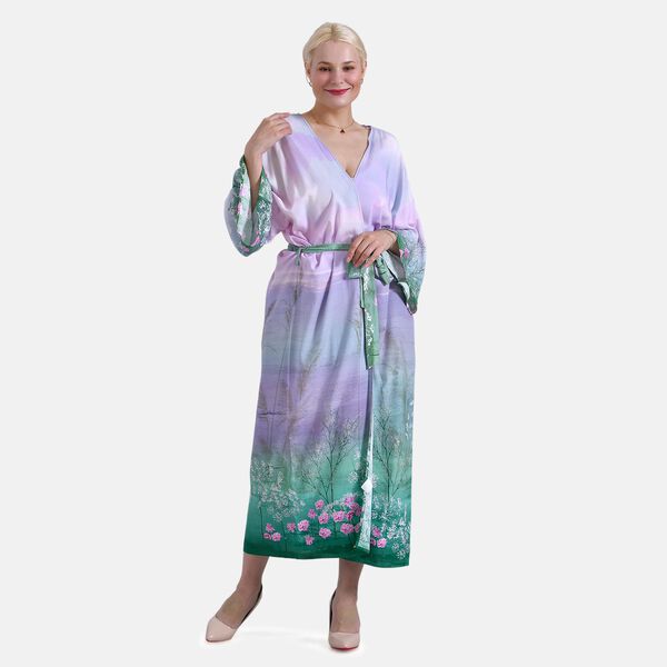 Kimono mit G&uuml;rtel, Baumbl&uuml;tenmuster, 128&times;78 cm, Fliedergr&uuml;n image number 4