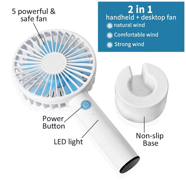 Wiederaufladbarer tragbarer Mini-Ventilator, 3 Gebl&auml;sestufen, inkl. Batterie, Wei&szlig;-Hellblau image number 3
