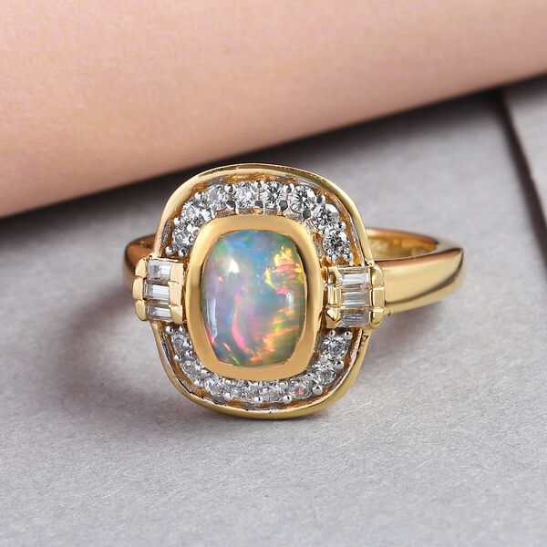 Natürlicher Äthiopischer Opal und Zirkon Ring 925 Silber vergoldet  ca. 1,41 ct image number 2