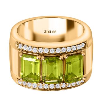 Nat&uuml;rlicher Peridot, wei&szlig;er Zirkon Ring, 316L Edelstahl vergoldet (Gr&ouml;&szlig;e 18.00) ca. 3.64 ct