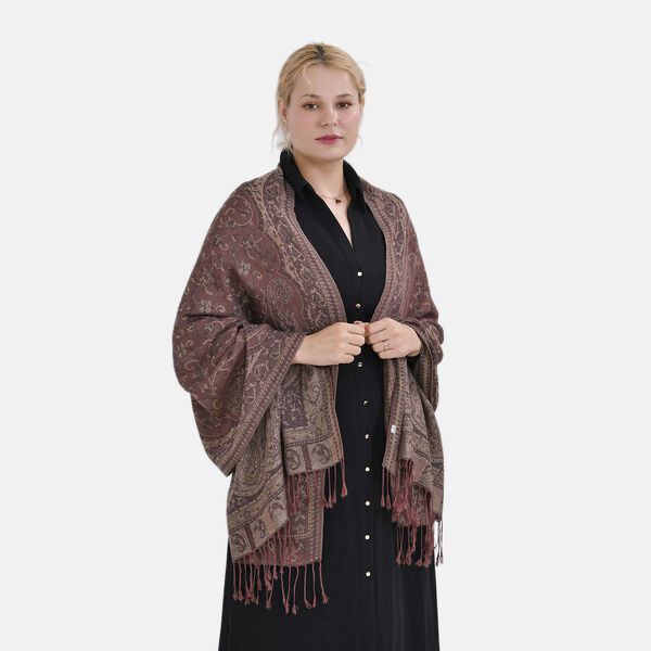 Jacquard Paisley-Schal mit Fransen, 170cm x 75cm, Braun image number 2