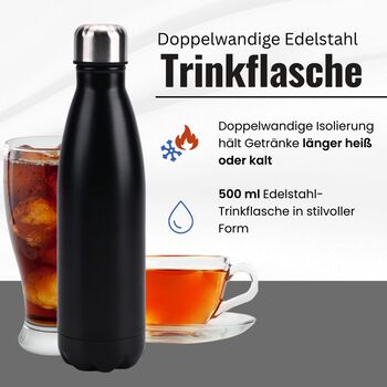 Doppelwandige Edelstahl-Trinkflasche, 500ml, Schwarz