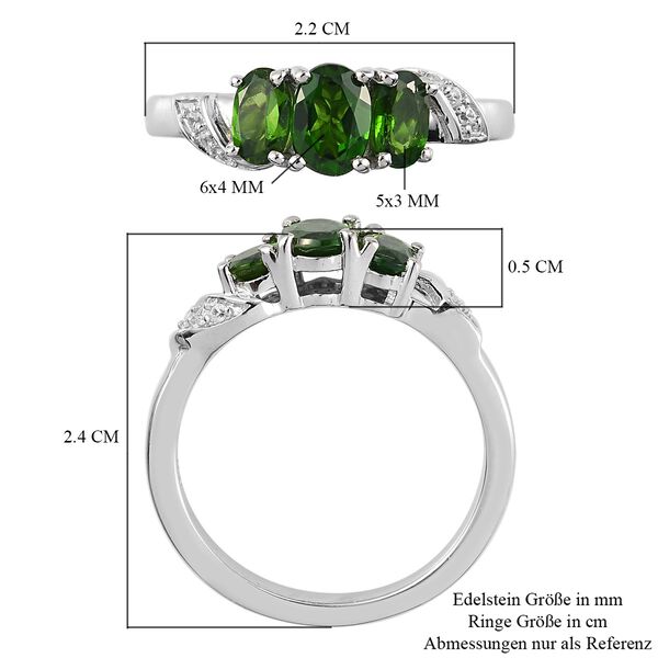Russischer Diaopsid 3 Stein Ring 925 Silber Platin-Überzug image number 6