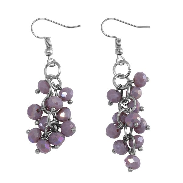 2er Set - Lila Kristall, Weißer Kristall Halskette und Ohrringe image number 6