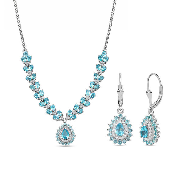 D'Joy AA Betroka blaue Apatit und Zirkon Ohrringe und 45cm Halskette