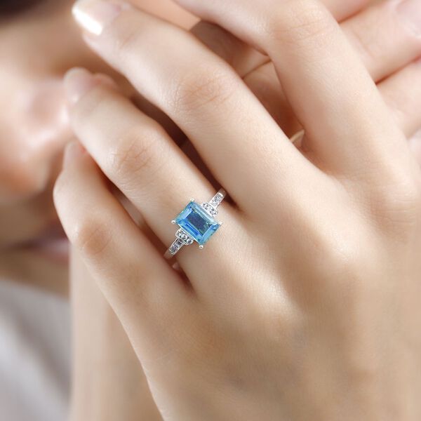 Pfau Quarz Triplette, Wei&szlig;er Zirkon Ring 925 Silber platiniert (Gr&ouml;&szlig;e 16.00) ca. 1,94 ct image number 3