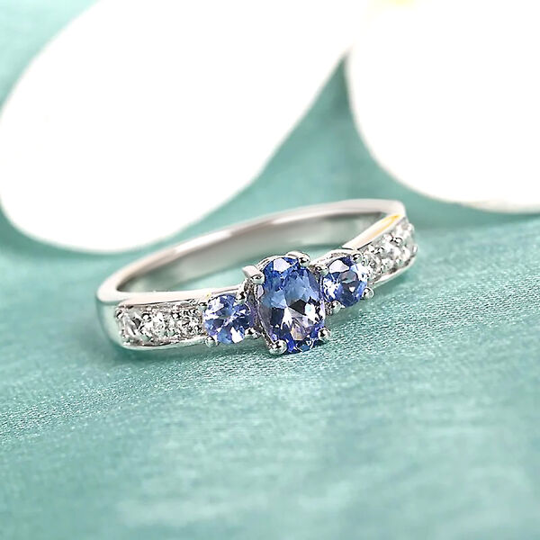Tansanit und Zirkon Ring 925 Silber Platin-&Uuml;berzug image number 2