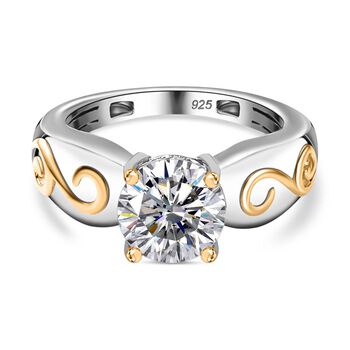 Moissanit Ring 925 Silber Rhodiniert und 750 Gelbgold Vermeil, bicolor (Gr&ouml;&szlig;e 19.00) ca. 1.72 ct