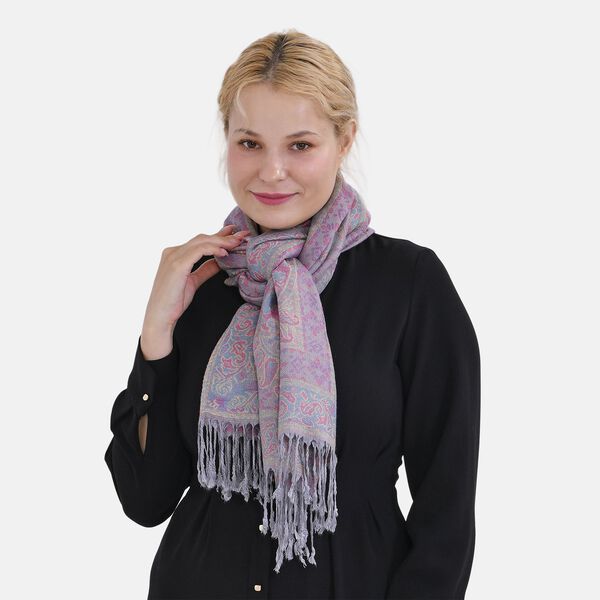 Jacquard Paisley-Schal mit Fransen, 170cm x 75cm, Modena-Blau image number 4