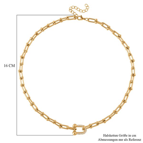 Wei&szlig;e Kristall Halskette, ca. 45 cm+ 5 cm Extender, Reiner Edelstahl, goldfarben image number 6