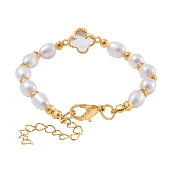 Glas, Wei&szlig;e S&uuml;&szlig;wasser Perle Armband BR-Stretch Standard gelb vergoldet image number 2