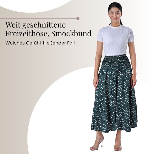 Weit geschnittene Freizeithose, Smockbund, 85x39cm, Grün und weiß image number 2
