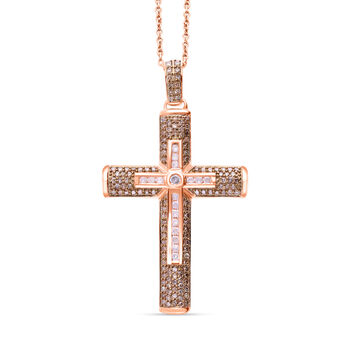 Wei&szlig;er Diamant Kreuz Anh&auml;nger mit Kette, 925 Silber Ros&eacute;gold Vermeil, ca. 1.00 ct