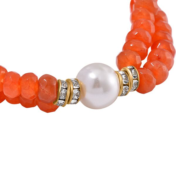 Wei&szlig;e Muschelkernperle, Roter Achat Armband ca. BR-Stretch cm Legierung Standard gelb vergoldet image number 4