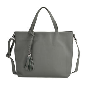 Echtleder-Tote-Bag mit Reißverschlussfach hinten, Doppeltragegriff und Schulterriemen, 35x10x33 cm, Grün