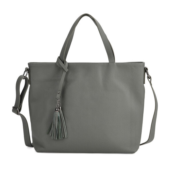 Echtleder-Tote-Bag mit Rei&szlig;verschlussfach hinten, Doppeltragegriff und Schulterriemen, 35x10x33 cm, Gr&uuml;n