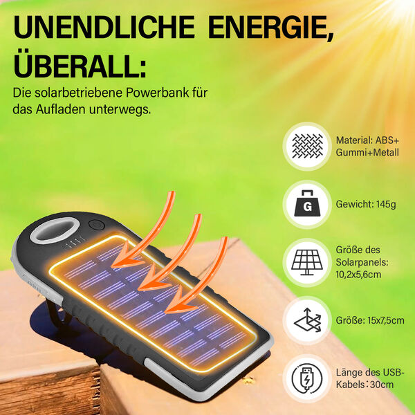 Solarbetriebene Powerbank mit USB Anschluss, Wei&szlig; image number 2