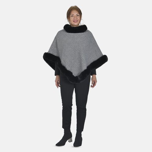 Kunstpelz-Poncho, Hahnentrittmuster, 70x92 cm, schwarz und weiß image number 0