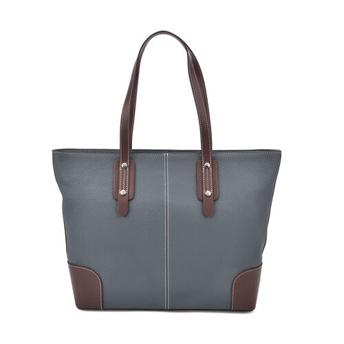 Echtleder Modische, geräumige Kontrastfarbene Tasche mit Verschluss, Größe: 33x13x29 cm, Teal image number 0
