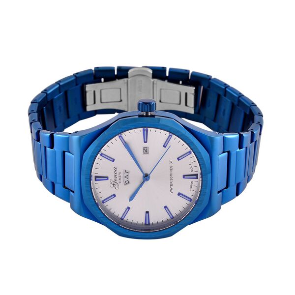 GENOA - Japanisches Uhrwerk, Weßes Sonnenschliff-Zifferblatt mit Balkenindexen, Edelstahl mit Faltschließe, Reiner Edelstahl, 20 cm image number 5