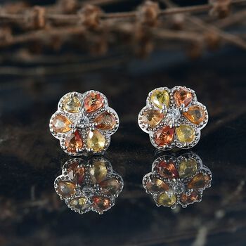 AA Mehrfarbig Saphir, Wei&szlig;er Zirkon Ohrringe Nickelfreies Messing ca. 2,59 ct.