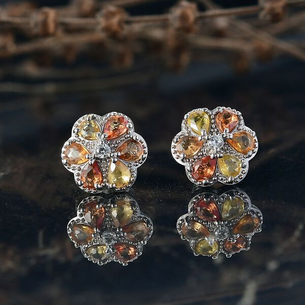 AA Mehrfarbig Saphir, Weißer Zirkon Ohrringe Nickelfreies Messing ca. 2,59 ct. image number 2