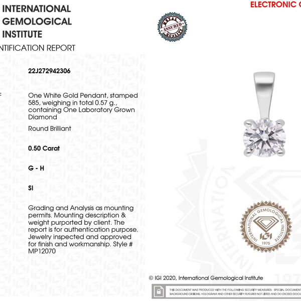 LUXORO IGI zertifizierter SI GH Labor Diamant Anhänger in 	585 Weißgold - 0,50 ct. image number 7