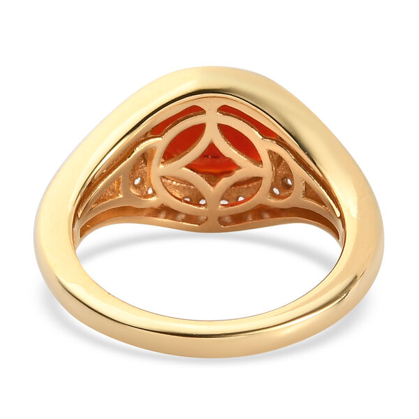 Mexikanischer Kirschfeuer-Opal und Zirkon Ring 925 Silber Gelbgold Vermeil  ca. 1,72 ct image number 6