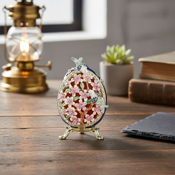 " Egsg shape Trinket Storage Box - navy                                     Material: Alloy + diamond size: 5*5*8.2cm  " image number 2