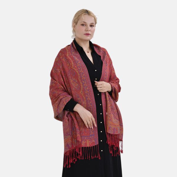 Jacquard Paisley-Schal mit Fransen, 170cm x 75cm, Rot image number 2