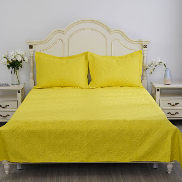 SERENITY NIGHT: 3er-Set Anti-Allergie Pinsonic Quilt mit 2 Kissenbez&uuml;ge, 240x260 / 50x75 cm, Gelb image number 1